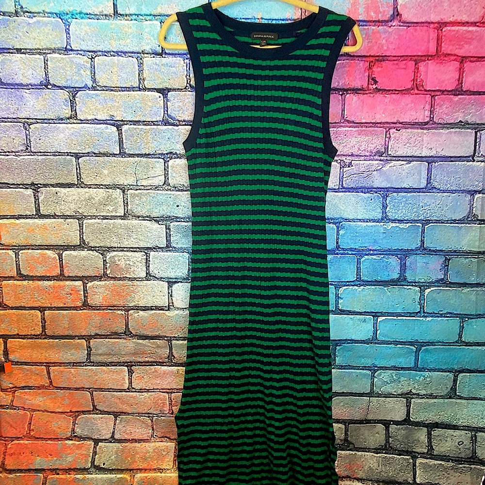 Maxi dress, vibrant dark green/navy stripes